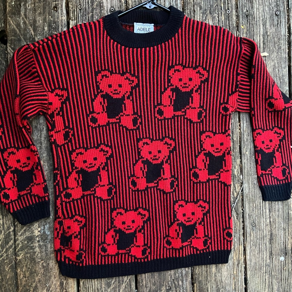 Vintage 80s Teddy Bear Crewneck Sweater S/M